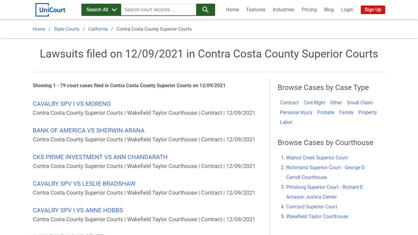 Lawsuits filed on 12/09/2021 in Contra Costa County ...